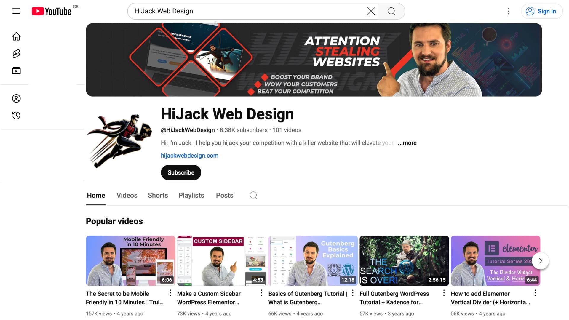 HiJack Web Design YouTube Channel
