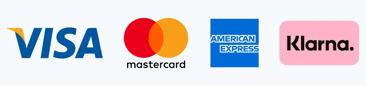 Payment providers accepted by HiJack Web Design include Stripe, Visa, Mastercard, American Express, and Klarna with web design finance options